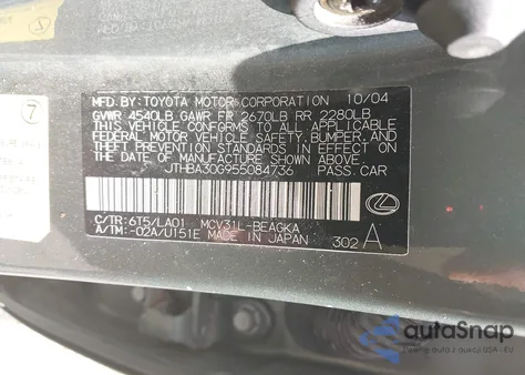 2005 Lexus Es 330 z USA, uszkodzony, nr VIN JTHBA30G955084736